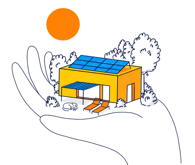 Ilustración de vivienda con placas solares en el tejado